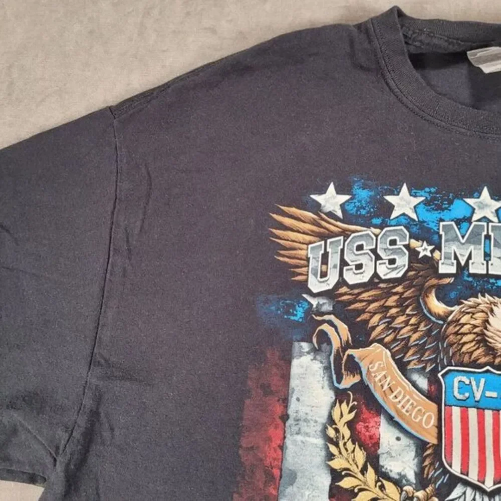 USS Midway CV-41 San Diego Graphic Print Vintage T-Shirt Black‎ Mens Size 2XL
